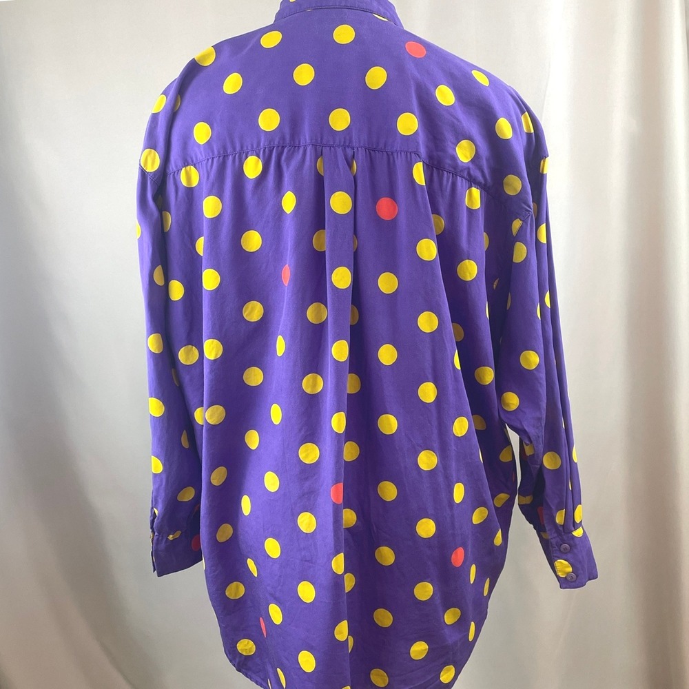 Vintage 80s ESPRIT SPORT Womens (L) Polka Dot Purple Button‎ Blouse Retro Baggy - Picture 6 of 7